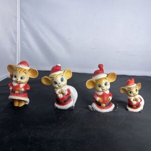 Vtg Lot Of 4 Comic Mouse Santa Claus By McCrory Hong Kong Christmas Figurine